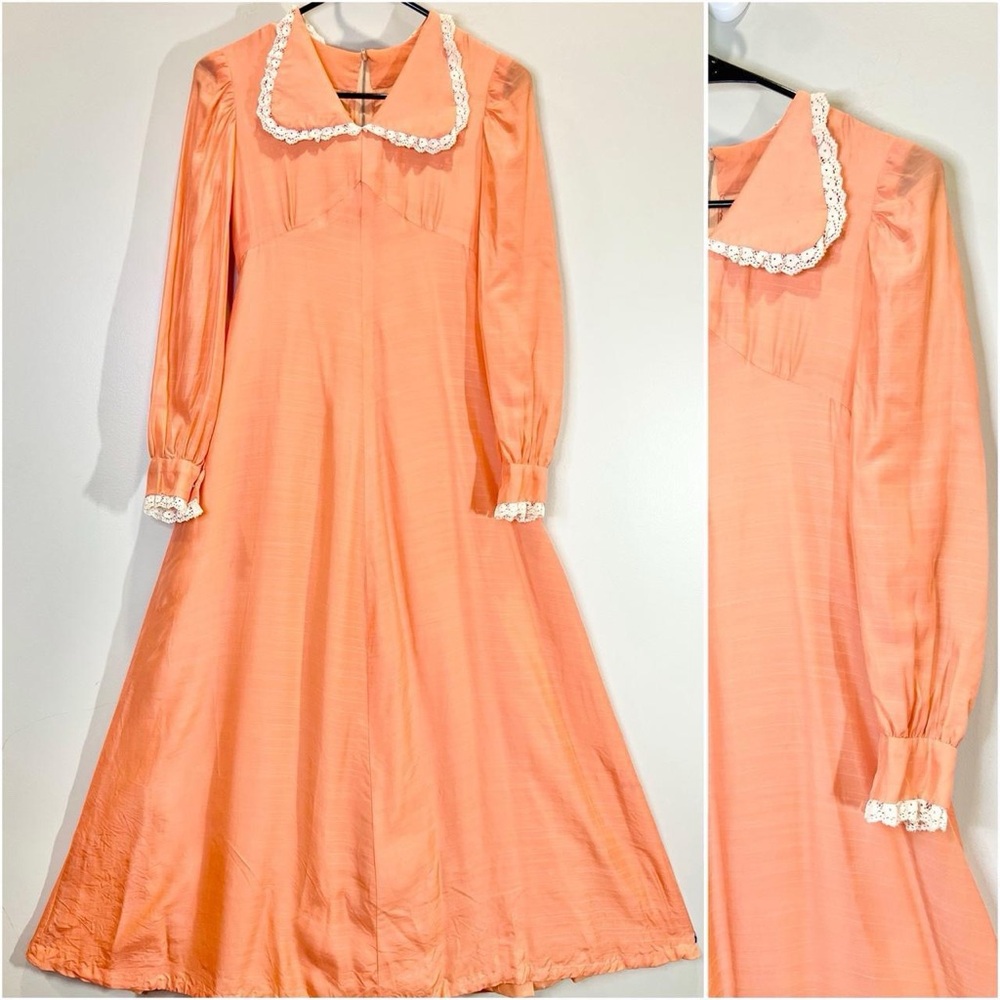 Vintage 1970s Prairie Dress Retro Collar Victorian Soft Cottagecore 70s Size XS